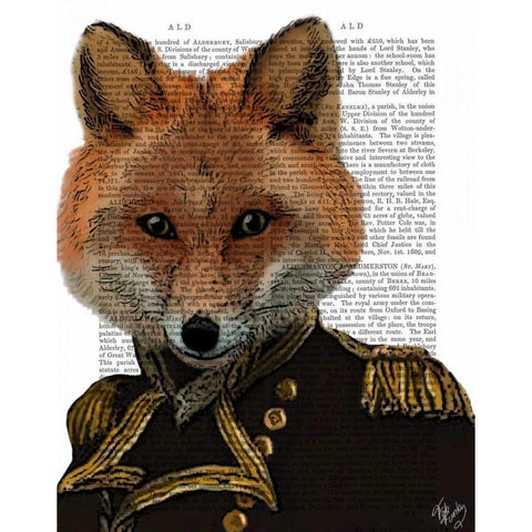 Admiral Fox Portrait Black Modern Wood Framed Art Print with Double Matting by Fab Funky