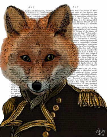 Admiral Fox Portrait White Modern Wood Framed Art Print with Double Matting by Fab Funky