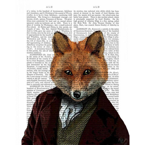 Fox Portrait 2 Black Modern Wood Framed Art Print with Double Matting by Fab Funky