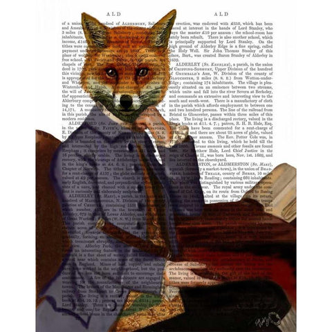 Fox With Flute Gold Ornate Wood Framed Art Print with Double Matting by Fab Funky