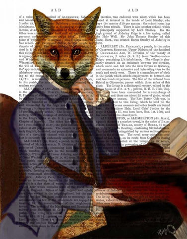 Fox With Flute Black Ornate Wood Framed Art Print with Double Matting by Fab Funky