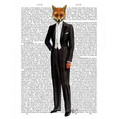 Fox In Evening Suit Full Gold Ornate Wood Framed Art Print with Double Matting by Fab Funky