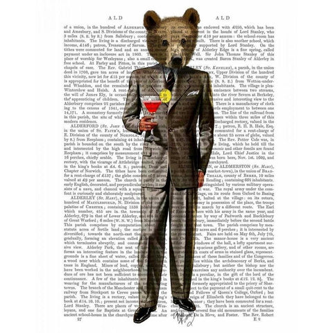 Bear with Cocktail Gold Ornate Wood Framed Art Print with Double Matting by Fab Funky