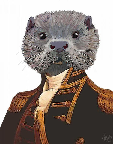 Captain Otter Black Ornate Wood Framed Art Print with Double Matting by Fab Funky