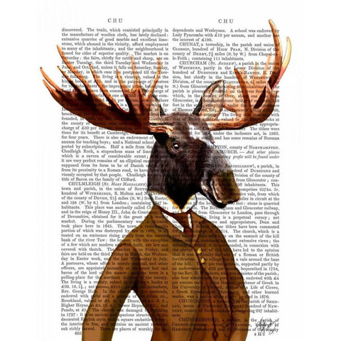 Moose In Suit Portrait Gold Ornate Wood Framed Art Print with Double Matting by Fab Funky