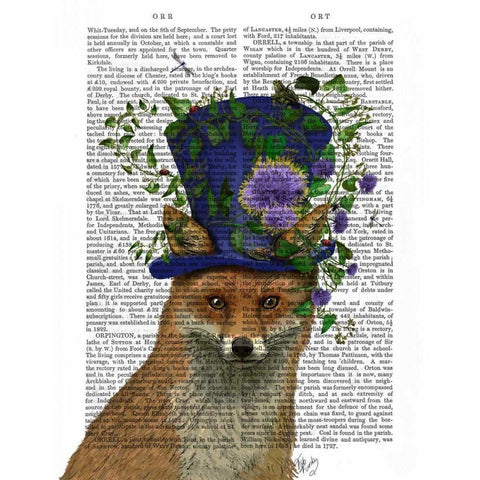 Fox Mad Hatter Black Modern Wood Framed Art Print by Fab Funky