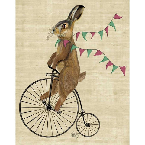 Rabbit On Penny Farthing Black Modern Wood Framed Art Print with Double Matting by Fab Funky