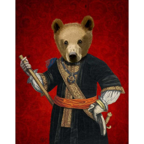 Bear in Blue Robes White Modern Wood Framed Art Print by Fab Funky