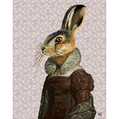 Madam Hare White Modern Wood Framed Art Print by Fab Funky