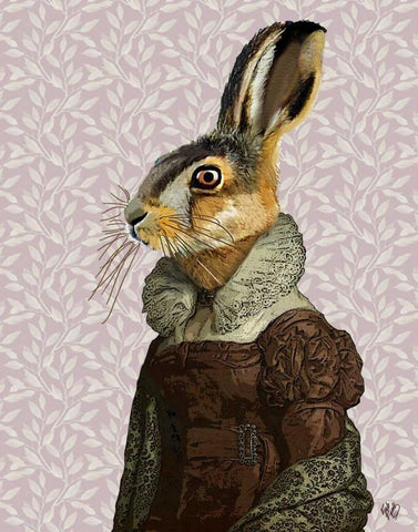 Madam Hare Black Ornate Wood Framed Art Print with Double Matting by Fab Funky