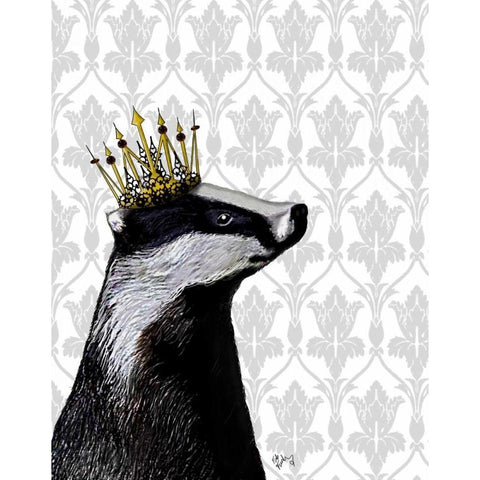 Badger King White Modern Wood Framed Art Print by Fab Funky