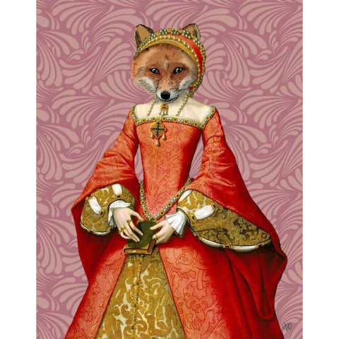 Fox Queen White Modern Wood Framed Art Print by Fab Funky