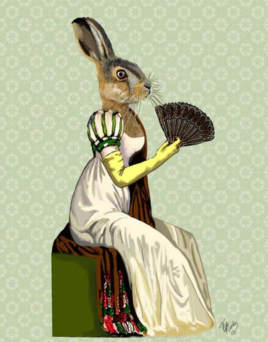 Miss Hare White Modern Wood Framed Art Print with Double Matting by Fab Funky