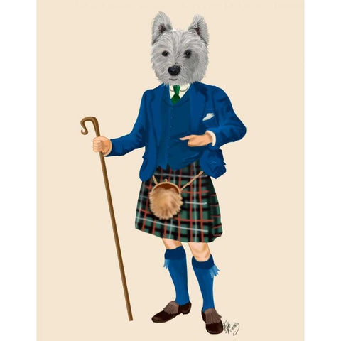 West Highland Terrier in Kilt Gold Ornate Wood Framed Art Print with Double Matting by Fab Funky