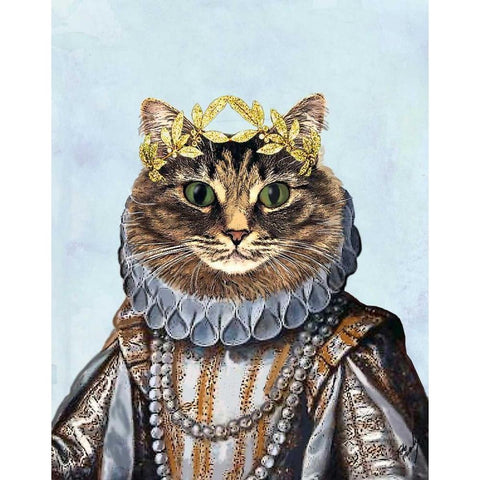 Cat Queen Black Modern Wood Framed Art Print with Double Matting by Fab Funky