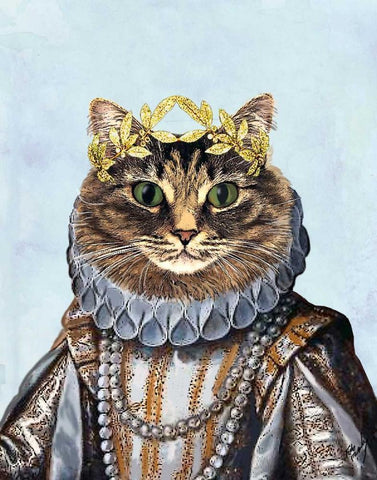 Cat Queen Black Ornate Wood Framed Art Print with Double Matting by Fab Funky