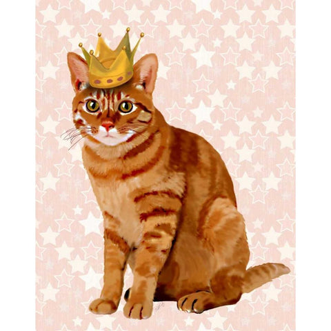 Ginger Cat with Crown Full Black Modern Wood Framed Art Print with Double Matting by Fab Funky