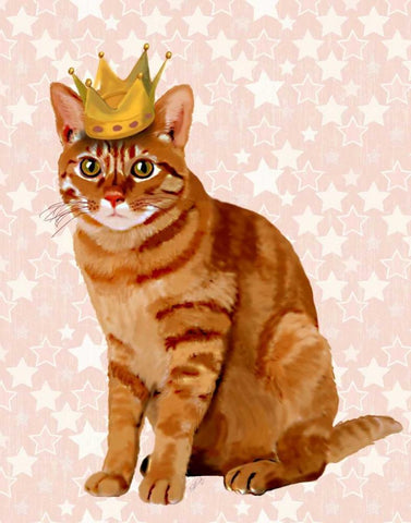 Ginger Cat with Crown Full Black Ornate Wood Framed Art Print with Double Matting by Fab Funky