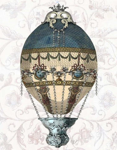 Baroque Balloon Blue and Cream Black Ornate Wood Framed Art Print with Double Matting by Fab Funky