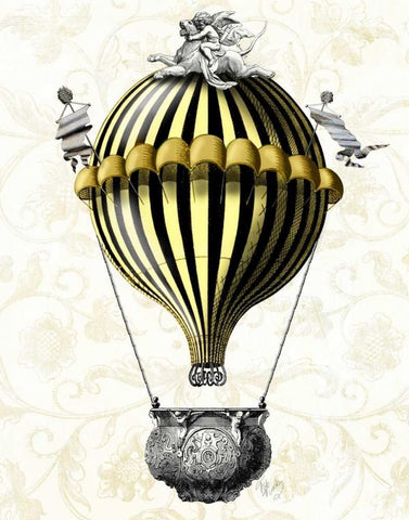 Baroque Balloon Black Yellow Black Ornate Wood Framed Art Print with Double Matting by Fab Funky