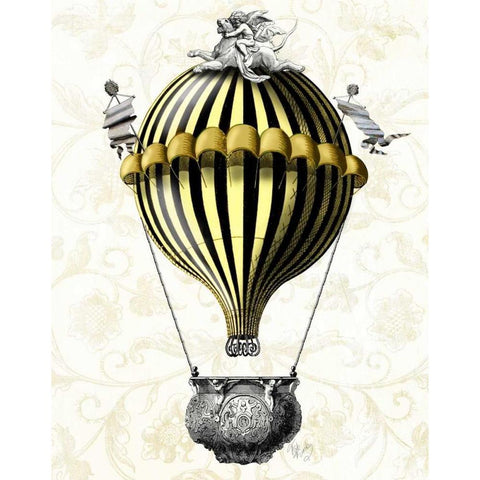 Baroque Balloon Black Yellow Gold Ornate Wood Framed Art Print with Double Matting by Fab Funky