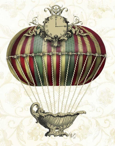 Baroque Balloon with Clock Black Ornate Wood Framed Art Print with Double Matting by Fab Funky