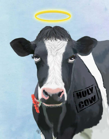 Holy Cow White Modern Wood Framed Art Print with Double Matting by Fab Funky