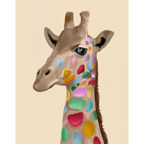 MultiColoured Giraffe Gold Ornate Wood Framed Art Print with Double Matting by Fab Funky