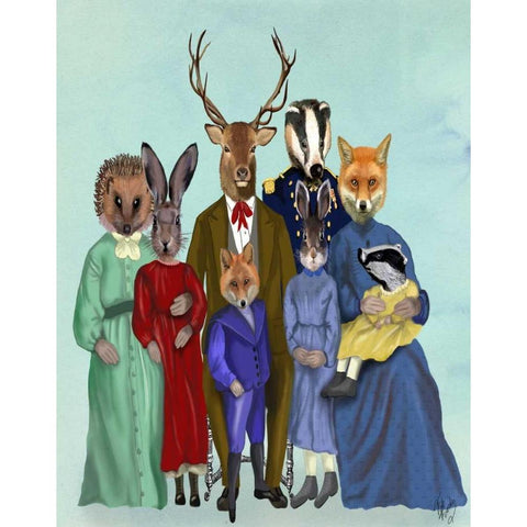 Woodland Family White Modern Wood Framed Art Print by Fab Funky