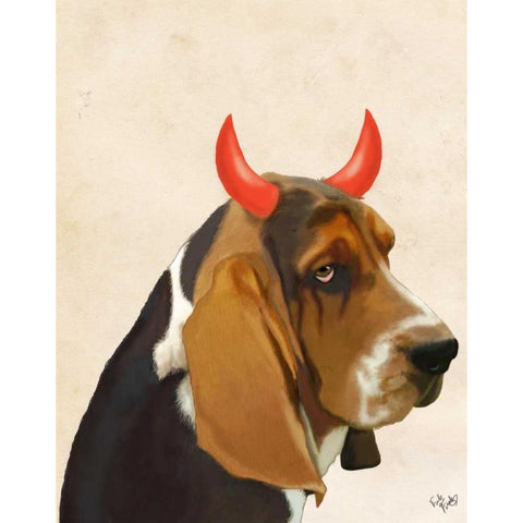 Little Devil Basset Hound Gold Ornate Wood Framed Art Print with Double Matting by Fab Funky