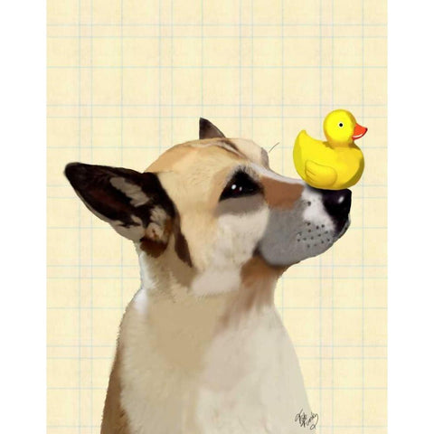 Dog and Duck Black Modern Wood Framed Art Print with Double Matting by Fab Funky