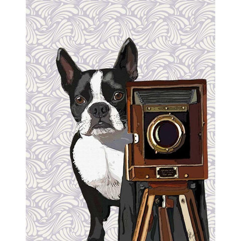 Boston Terrier Photographer Gold Ornate Wood Framed Art Print with Double Matting by Fab Funky