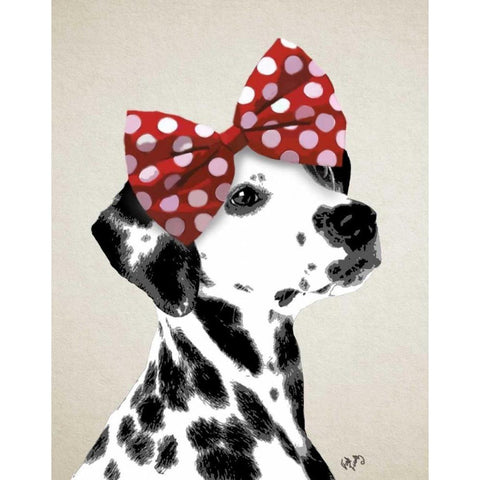 Dalmatian With Red Bow Gold Ornate Wood Framed Art Print with Double Matting by Fab Funky