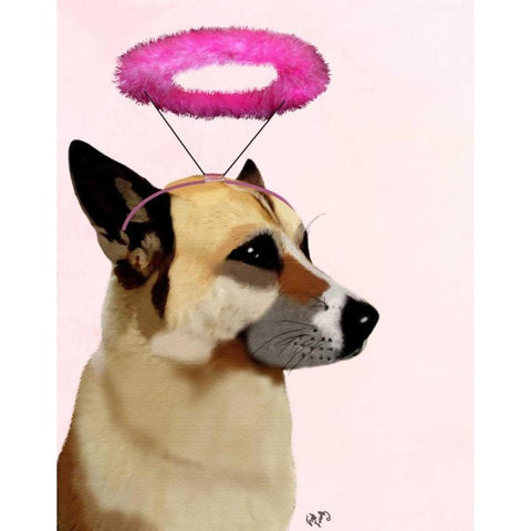 Dog with Pink Halo Black Modern Wood Framed Art Print with Double Matting by Fab Funky