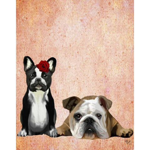 French Bulldog and English Bulldog Gold Ornate Wood Framed Art Print with Double Matting by Fab Funky