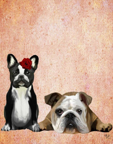 French Bulldog and English Bulldog White Modern Wood Framed Art Print with Double Matting by Fab Funky