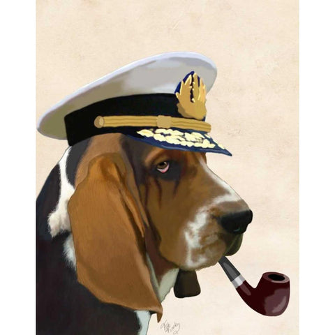 Basset Hound Sea Dog Gold Ornate Wood Framed Art Print with Double Matting by Fab Funky