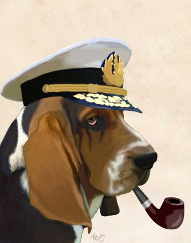 Basset Hound Sea Dog White Modern Wood Framed Art Print with Double Matting by Fab Funky