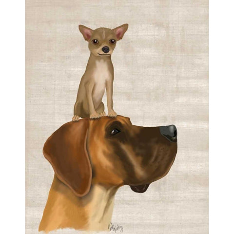 Great Dane and Chihuahua Black Modern Wood Framed Art Print with Double Matting by Fab Funky