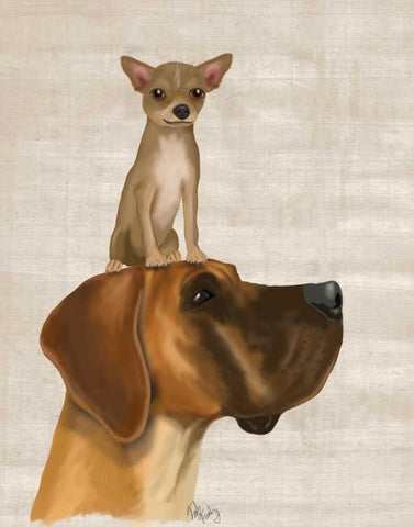 Great Dane and Chihuahua White Modern Wood Framed Art Print with Double Matting by Fab Funky