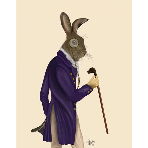 Hare In Purple Coat Black Modern Wood Framed Art Print with Double Matting by Fab Funky