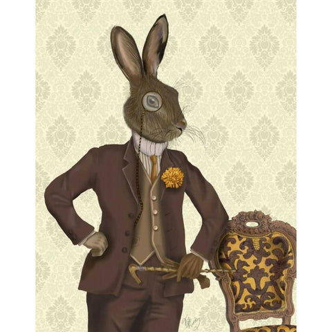 Dapper Hare Gold Ornate Wood Framed Art Print with Double Matting by Fab Funky