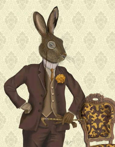 Dapper Hare Black Ornate Wood Framed Art Print with Double Matting by Fab Funky