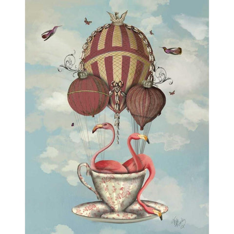 Flamingos in Teacup Gold Ornate Wood Framed Art Print with Double Matting by Fab Funky