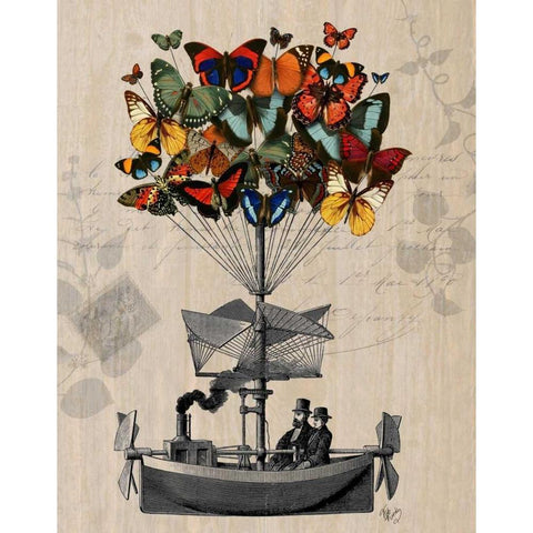 Butterfly Airship White Modern Wood Framed Art Print by Fab Funky