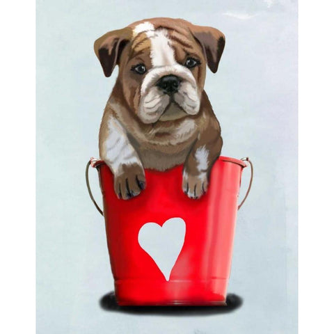 Bulldog Bucket Of Love Red White Modern Wood Framed Art Print by Fab Funky