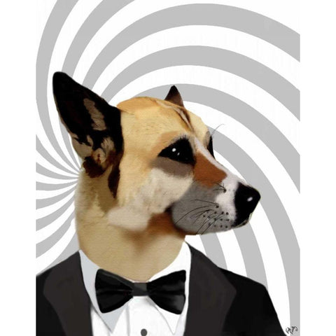 Debonair James Bond Dog Black Modern Wood Framed Art Print with Double Matting by Fab Funky