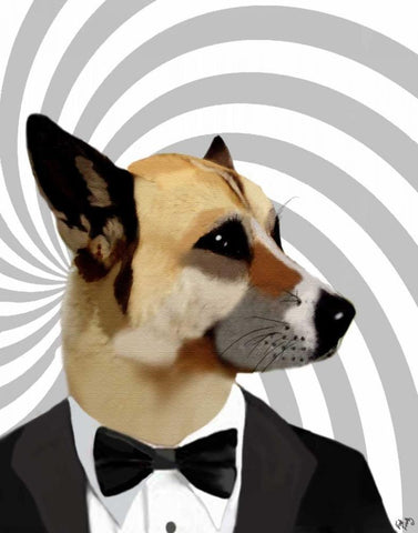 Debonair James Bond Dog White Modern Wood Framed Art Print with Double Matting by Fab Funky