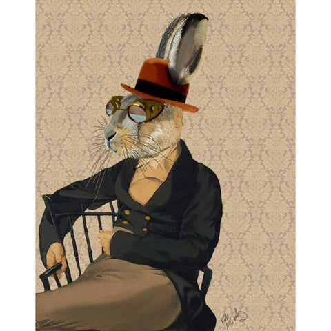 Horatio Hare on Chair Black Modern Wood Framed Art Print with Double Matting by Fab Funky