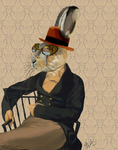 Horatio Hare on Chair White Modern Wood Framed Art Print with Double Matting by Fab Funky